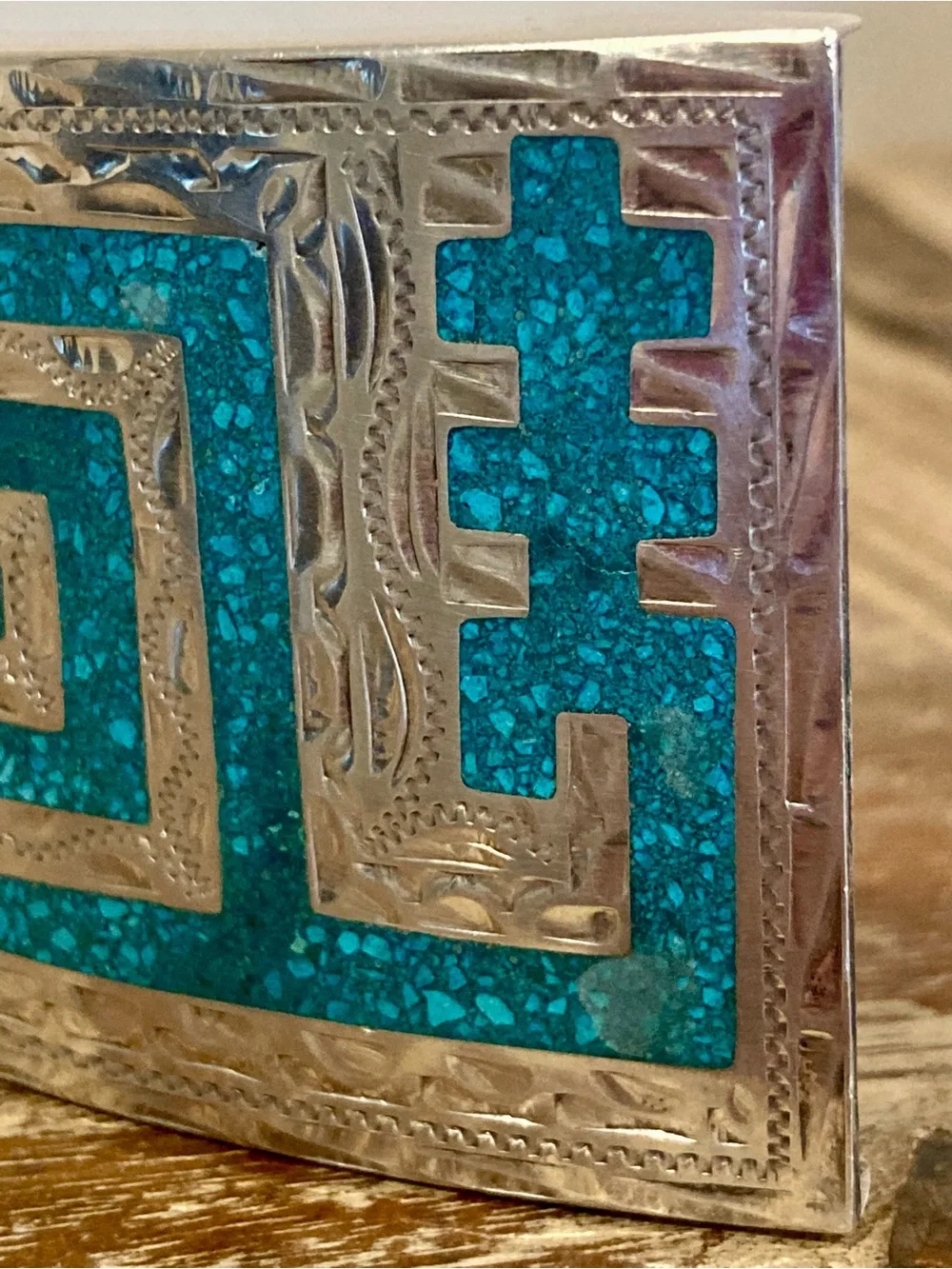 Men’s Sterling Silver Belt Buckle Plata De Jalisco VHLC 925 Blue Inlay